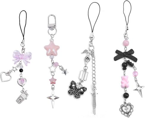 1-4PCS Cute Phone Charms Aesthetic Y2K CellPhone Charms Strap Pink Strawberry Butterfly Star Phone Charm Y2K Accessories Keychain for Backpack, Digital Cameras, Kindles, Air Pods in Saudi Arabia