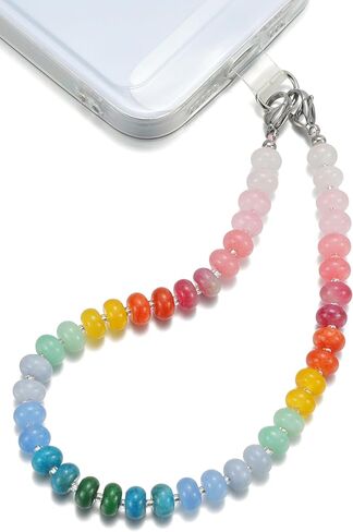 Rainbow Quartz Phone Charm Wrist Strap, Natural Stone Beaded Lanyard Wristlet Chain, Elegant Hands-Free Bracelet Strap for iPhone and More Phone Cases in Saudi Arabia