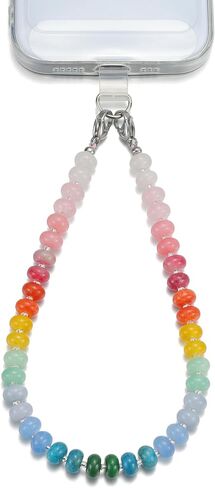 Rainbow Quartz Phone Charm Wrist Strap, Natural Stone Beaded Lanyard Wristlet Chain, Elegant Hands-Free Bracelet Strap for iPhone and More Phone Cases in Saudi Arabia