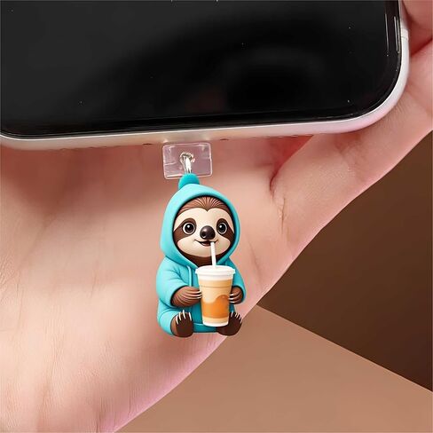 Sloth Drinking Coffee Dust Plug Acrylic Charms for electronic products,Type-C Charging Port Dust Plugs Pendant Compatible with E-Reader Phone Tablet, Gift for Christmas, Birthday, Anniversary Day in Saudi Arabia
