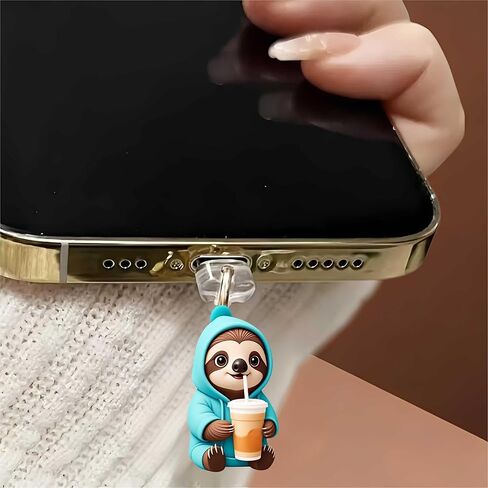 Sloth Drinking Coffee Dust Plug Acrylic Charms for electronic products,Type-C Charging Port Dust Plugs Pendant Compatible with E-Reader Phone Tablet, Gift for Christmas, Birthday, Anniversary Day in Saudi Arabia
