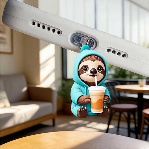 Sloth Drinking Coffee Dust Plug Acrylic Charms for electronic products,Type-C Charging Port Dust Plugs Pendant Compatible with E-Reader Phone Tablet, Gift for Christmas, Birthday, Anniversary Day in Saudi Arabia