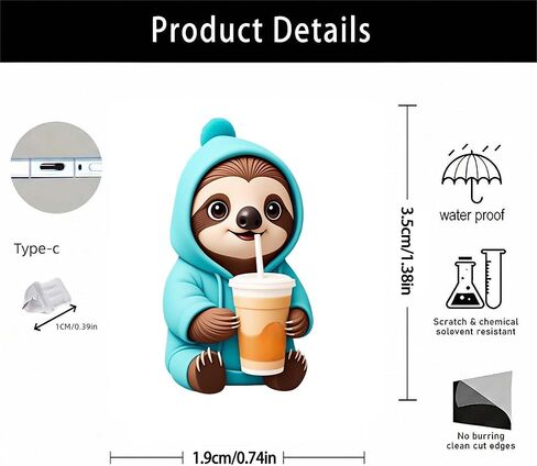 Sloth Drinking Coffee Dust Plug Acrylic Charms for electronic products,Type-C Charging Port Dust Plugs Pendant Compatible with E-Reader Phone Tablet, Gift for Christmas, Birthday, Anniversary Day in Saudi Arabia