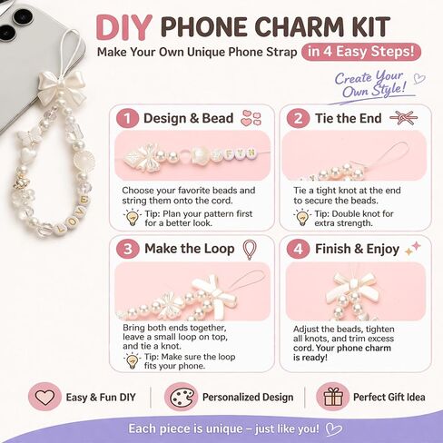 Fumete 505 Pcs 4 Sets DIY Phone Charm Making Kit Pearl Beaded Butterfly Bow Camera Charm Strap Letter Beads Pendants Pearl Phone Wrist Lanyard Bracelet Keychain for Women Camera Bag Decor Gifts in Saudi Arabia