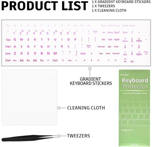 ProElife Gradient Keyboard Letter Stickers with Tweezer, Transfer Printing Peel-Off Film, Leave English Letters on Keys, Universal Replacement Keyboard Stickers Skin for Desktop Computer (Pink) in Saudi Arabia