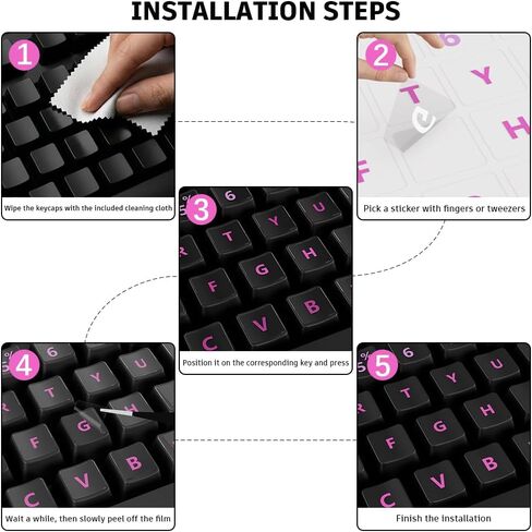ProElife Gradient Keyboard Letter Stickers with Tweezer, Transfer Printing Peel-Off Film, Leave English Letters on Keys, Universal Replacement Keyboard Stickers Skin for Desktop Computer (Pink) in Saudi Arabia