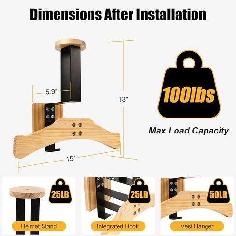 Tactical Gear Stand, Supports 100 LBS Wall Mounted Police Gear Rack, Heavy-Duty Body Armor Stand, Solid Wood Airsoft Plate Carrier Hanger, Motorcycle Helmet Holder Wall Mount in Saudi Arabia