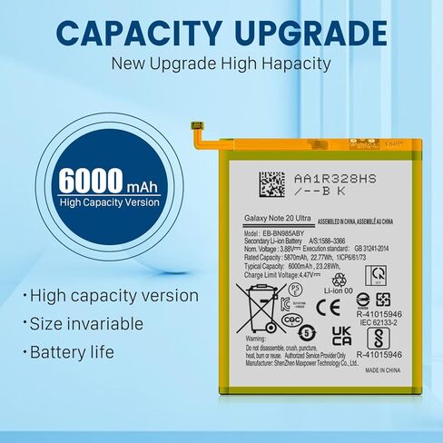 SHENMZ Galaxy Note 20 Ultra Battery,6000mAh High Capacity for Samsung Galaxy Note 20 Ultra 5G - 0-Cycle Replacement Compatible with SM-N986,N985,N986U Models - Includes Repair Tool Kit in Saudi Arabia