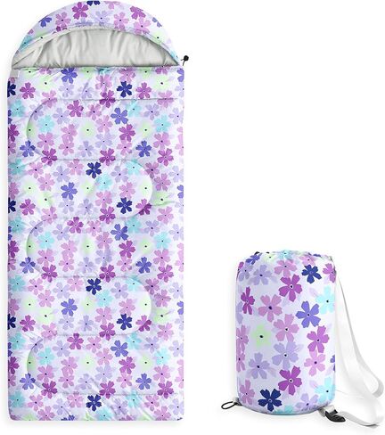 Wake In Cloud - Kids Sleeping Bag for Girls Toddlers, Camping in Warm Cold Weather, Backpacking Lightweight Compact Outdoor Liner for 3 Seasons, Colorful Floral Flowers Leaves in Saudi Arabia