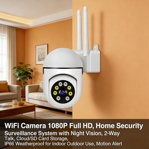 WiFi Camera 1080P Full HD, Home Security Surveillance System with Night Vision, 2-Way Talk, Cloud/SD Card Storage, IP66 Weatherproof for Indoor Outdoor Use, Motion Alert in Saudi Arabia