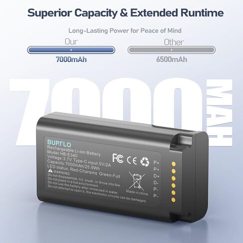 Burflo 2-Pack 7000mAh بطارية بديلة لجرس باب الفيديو eufy Security E340 & C31، متوافق مع T8214، T8743، T8223، HB-E340 in Kuwait
