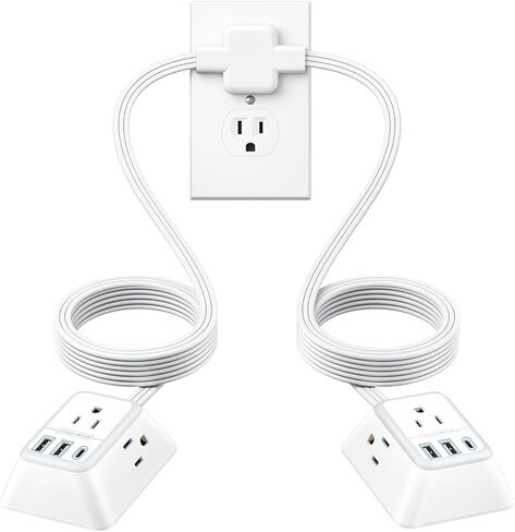 NTONPOWER Split Extension Cord 12FT, Twin Extension Cord Splitter with 3 AC Outlets on Each Side, 2 USB-A & 1 USB-C, 1080J Surge Protector, Flat Plug Double Extension Cord for Behind Sofa Nightstands in Saudi Arabia