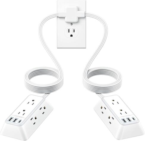 NTONPOWER Split Extension Cord 12FT, Twin Extension Cord Splitter with 3 AC Outlets on Each Side, 2 USB-A & 1 USB-C, 1080J Surge Protector, Flat Plug Double Extension Cord for Behind Sofa Nightstands in Saudi Arabia