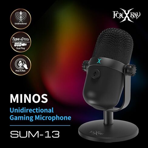ميكروفون USB للألعاب FOXXRAY SUM-13 للبث والبث على الكمبيوتر/الكمبيوتر المحمول/الهاتف المحمول، ميكروفون التقاط قلبي مع خاصية إلغاء الضوضاء، زر كتم الصوت وحامل قابل للتعديل، التوصيل والتشغيل in Saudi Arabia