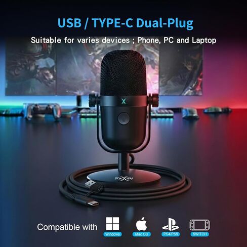 ميكروفون USB للألعاب FOXXRAY SUM-13 للبث والبث على الكمبيوتر/الكمبيوتر المحمول/الهاتف المحمول، ميكروفون التقاط قلبي مع خاصية إلغاء الضوضاء، زر كتم الصوت وحامل قابل للتعديل، التوصيل والتشغيل in Saudi Arabia