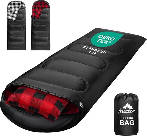 MEREZA Flannel Sleeping Bag for Adults Mens with Pillow, XL Cold Weather Sleeping Bag for 30 Degree 4 Season Camping Large Big and Tall Sleeping Bags with Compression Sack in Saudi Arabia