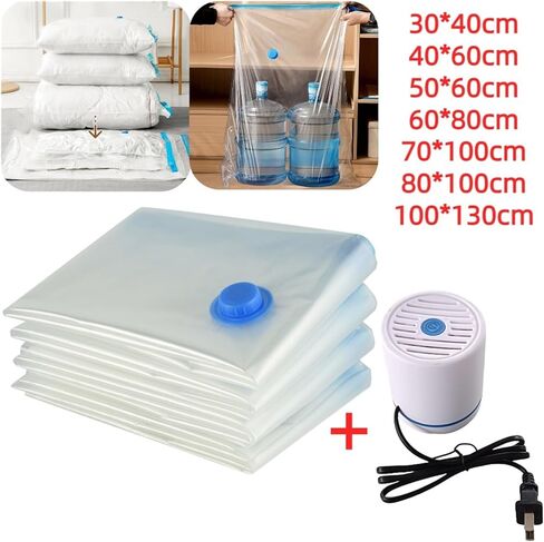 7 Sizes Reusable Vacuum Bags with Pump Cover Compression Sealer Bag Space Saving for Clothes Storing Large Container(60x80cm set) in Saudi Arabia