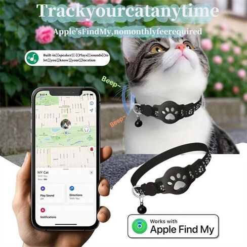 GPS Pet Tracker Collar for Cats & Small Dogs, Lightweight & Waterproof with Safety Buckle, Anti-Loss Tracking, Adjustable Reflective Collar with Bell (Android, Black, 19-26cm) in Kuwait