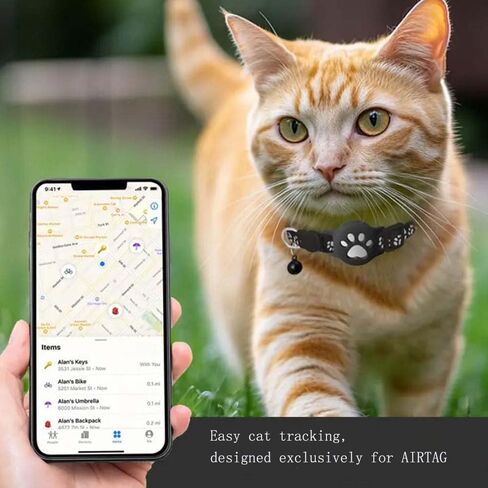 GPS Pet Tracker Collar for Cats & Small Dogs, Lightweight & Waterproof with Safety Buckle, Anti-Loss Tracking, Adjustable Reflective Collar with Bell (Android, Black, 19-26cm) in Kuwait