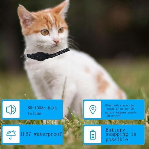 GPS Pet Tracker Collar for Cats & Small Dogs, Lightweight & Waterproof with Safety Buckle, Anti-Loss Tracking, Adjustable Reflective Collar with Bell (Android, Black, 19-26cm) in Kuwait