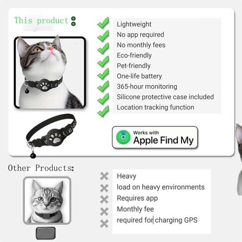 GPS Pet Tracker Collar for Cats & Small Dogs, Lightweight & Waterproof with Safety Buckle, Anti-Loss Tracking, Adjustable Reflective Collar with Bell (Android, Black, 19-26cm) in Kuwait