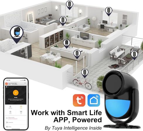 125dB واي فاي PIR إنذار استشعار الحركة في الأماكن المغلقة، مع إنذار لاسلكي للباب / النافذة الذكية DIY لأمن المنزل مع تنبيه تطبيق الهاتف 4 قطع، عدة، للممر، السقيفة، المنزل، الشاحنة، المتجر in Saudi Arabia