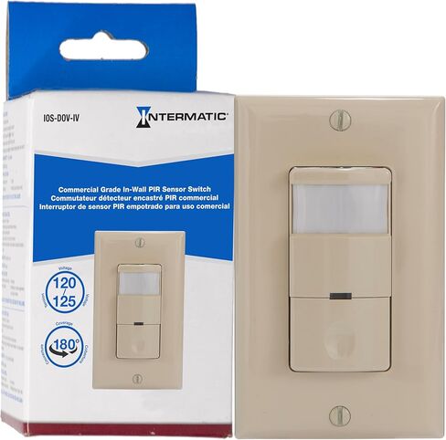 Intermatic IOS-DOV-IV Motion Sensor Light Switch – PIR Occupancy & Vacancy Sensor, 180° Coverage - Auto ON/Off, Ambient Light Sensor, Single-Pole, Neutral Wire Required, Ivory in Saudi Arabia