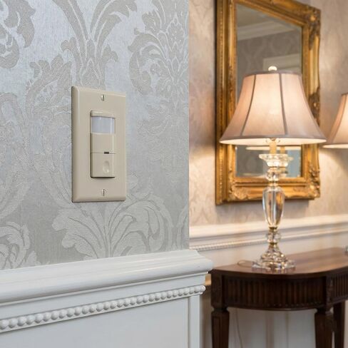 Intermatic IOS-DOV-IV Motion Sensor Light Switch – PIR Occupancy & Vacancy Sensor, 180° Coverage - Auto ON/Off, Ambient Light Sensor, Single-Pole, Neutral Wire Required, Ivory in Saudi Arabia