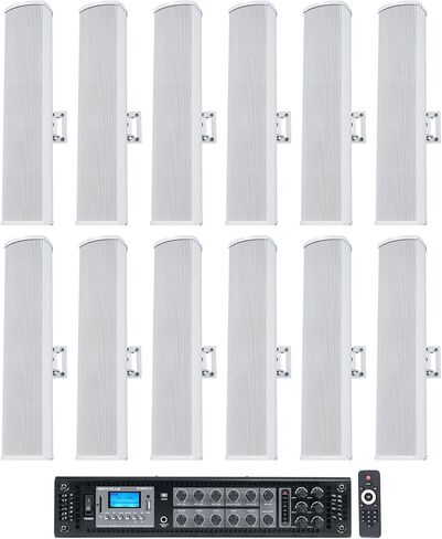 Rockville Bundle: RCS650-6 650W 6-Zone 70V Amp w/Bluetooth & Wet Array 4 White Speakers, IP55 Wall Mount, 2-Way Line Array for Restaurant, Church, Auditorium, Indoor/Outdoor Use (13 Item) in Saudi Arabia