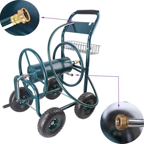 Portable Garden Hose Reel Cart, Heavy Duty Water Hose Holder with Storage Basket, Rust Resistant Rolling Hose Reel with Non-Slip Handle Grip, Versatile for LawnYard, Sidewalk & Landscaping (Green) in Saudi Arabia