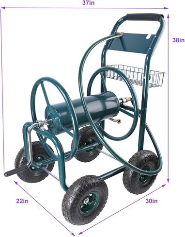 Portable Garden Hose Reel Cart, Heavy Duty Water Hose Holder with Storage Basket, Rust Resistant Rolling Hose Reel with Non-Slip Handle Grip, Versatile for LawnYard, Sidewalk & Landscaping (Green) in Saudi Arabia