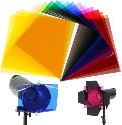 20 Pcs Color Gel Filter for Lighting Effect, 10x10 Inches Photography Color Correction Kit for Photo Video Studio, Lighting Filters Transparent Color Sheet Filter Sheet Gels, 20 Assorted Colors in Saudi Arabia