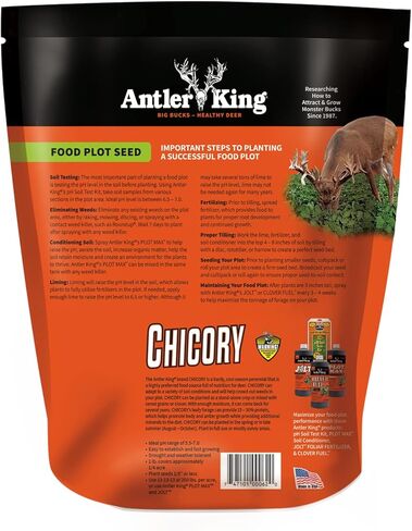 بذور قطعة طعام من Antler King Chicory | 1 رطل كيس من الهندباء البرية هاردي موسم بارد معمر للغزلان | ينمو بسرعة، ويتحمل الجفاف ودرجة الحموضة | نباتات 1/4 فدان in Kuwait