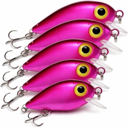 Crankbait Fishing Lures Set of 5 – Hard Bait for Bass, Trout & Panfish – Metallic Reflective Mini Crankbaits with Treble Hooks in Saudi Arabia
