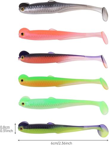 Paddle Tail Swimbaits Lures, Soft Plastic Fishing Lures Kit, 2.36" Bass Fishing Bait for Bass Trout Crappie Walleye Freshwater and Saltwater (6 Pcs, 6 Colors) in Saudi Arabia
