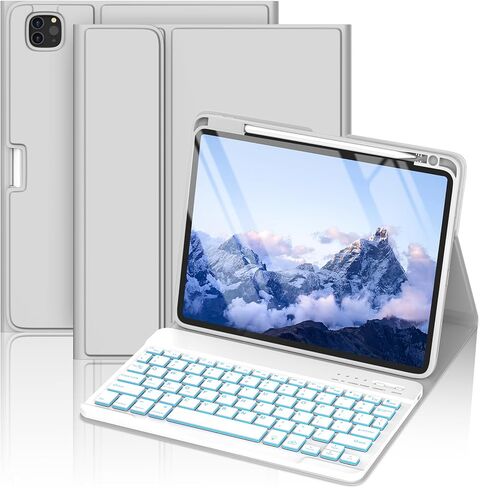 حافظة COO لجهاز iPad Air 11 بوصة مع لوحة مفاتيح (M4/M3/M2,2026/2025/2024) وiPad Air 5/4th Gen (2020/2022)، وإضاءة خلفية بـ 7 ألوان، وغطاء فوليو مع حامل أقلام لجهاز iPad Pro 11 (الجيل الرابع/الثالث/الثاني/الأول) - وردي فاتح in Saudi Arabia