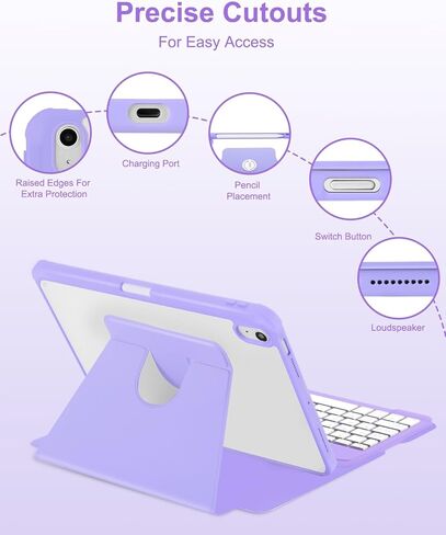 حافظة EAMPANG مع ماوس لوحة مفاتيح لجهاز iPad Air 11 بوصة M4 M3 M2/ Air 10.9 الجيل الخامس من الجيل الرابع، غطاء مغناطيسي قابل للفصل بإضاءة خلفية قوس قزح مع حامل قلم رصاص لجهاز iPad Air 4 5 6 Gen أرجواني in Kuwait