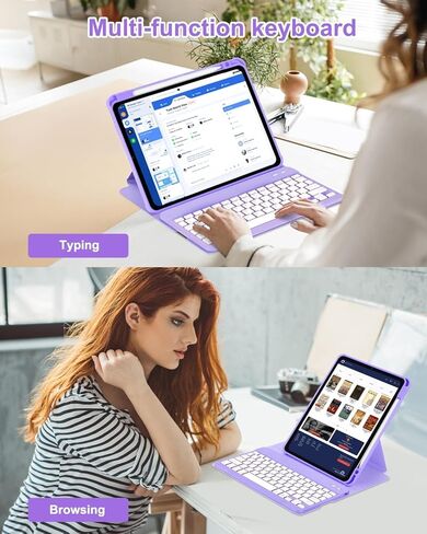 حافظة EAMPANG مع ماوس لوحة مفاتيح لجهاز iPad Air 11 بوصة M4 M3 M2/ Air 10.9 الجيل الخامس من الجيل الرابع، غطاء مغناطيسي قابل للفصل بإضاءة خلفية قوس قزح مع حامل قلم رصاص لجهاز iPad Air 4 5 6 Gen أرجواني in Kuwait