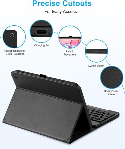 حافظة EAMPANG مع لوحة مفاتيح وماوس لجهاز Amazon Kindle Fire HD 8&8 Plus (2020&2022) 8 بوصة، 7 ألوان قوس قزح بإضاءة خلفية قابلة للفصل للوحة المفاتيح لجهاز HD 8 الجيل العاشر/الثاني عشر - أسود in Kuwait