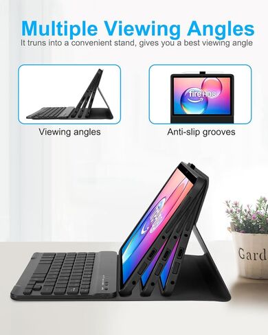 حافظة EAMPANG مع لوحة مفاتيح وماوس لجهاز Amazon Kindle Fire HD 8&8 Plus (2020&2022) 8 بوصة، 7 ألوان قوس قزح بإضاءة خلفية قابلة للفصل للوحة المفاتيح لجهاز HD 8 الجيل العاشر/الثاني عشر - أسود in Kuwait