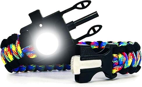 550 Paracord Survival Bracelet with LED Light, Ferro Rod Fire Starter, Scraper Tool and Emergency Whistle for Camping Hiking and Emergency Use - Spark and Shine Edition in Saudi Arabia