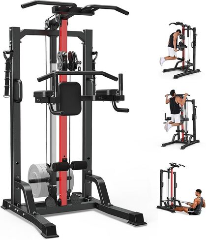 Power Tower Pull Up Bar Free Standing - 13-Level Adjustable Height Dip Station with X-Frame Stability, Multi-Grip Handles, Backrest, Anti-Slip Foot Pads - Home Gym Strength Training Equipment 400LBS in Saudi Arabia
