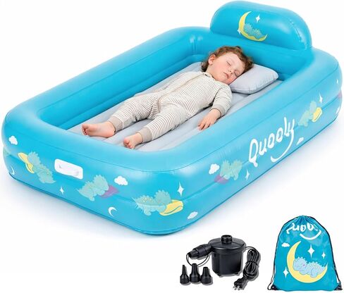 Inflatable Toddler Travel Bed with Electric Pump – Portable Toddler Bed & Toddler Air Mattress for Kids 2-7, Blow Up Bed for Camping, Travel & Sleepovers with Safety Bumpers in Saudi Arabia