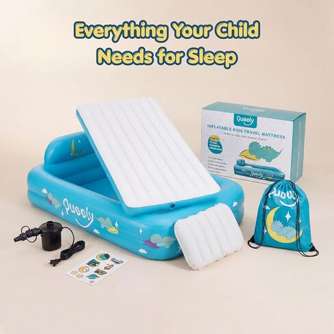 Inflatable Toddler Travel Bed with Electric Pump – Portable Toddler Bed & Toddler Air Mattress for Kids 2-7, Blow Up Bed for Camping, Travel & Sleepovers with Safety Bumpers in Saudi Arabia