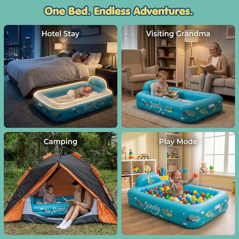 Inflatable Toddler Travel Bed with Electric Pump – Portable Toddler Bed & Toddler Air Mattress for Kids 2-7, Blow Up Bed for Camping, Travel & Sleepovers with Safety Bumpers in Saudi Arabia