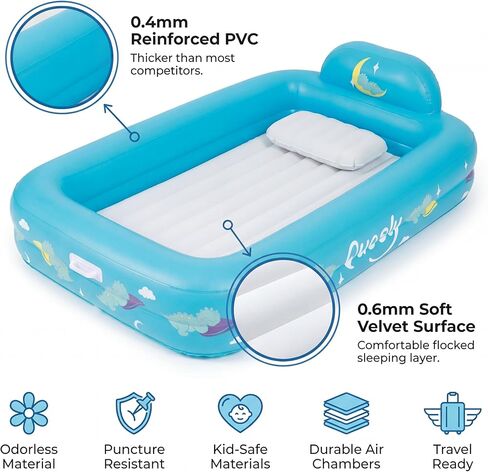 Inflatable Toddler Travel Bed with Electric Pump – Portable Toddler Bed & Toddler Air Mattress for Kids 2-7, Blow Up Bed for Camping, Travel & Sleepovers with Safety Bumpers in Saudi Arabia