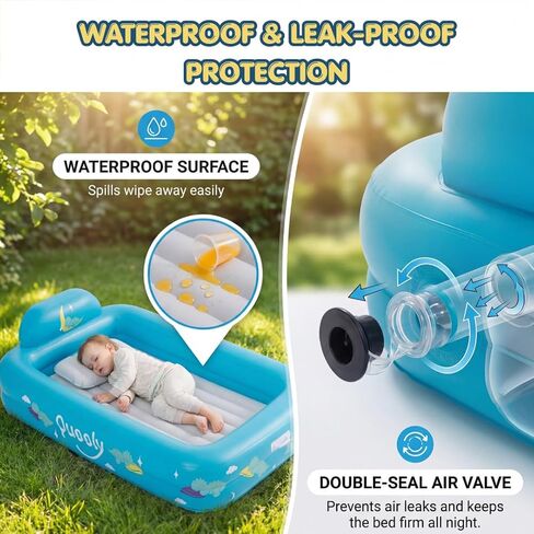 Inflatable Toddler Travel Bed with Electric Pump – Portable Toddler Bed & Toddler Air Mattress for Kids 2-7, Blow Up Bed for Camping, Travel & Sleepovers with Safety Bumpers in Saudi Arabia