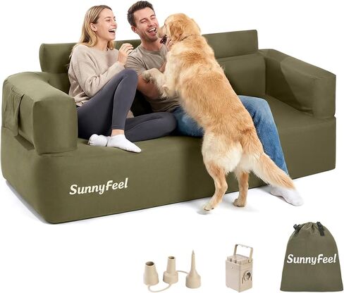 SUNNYFEEL Inflatable Sofa Couch with Built-in Pump, Heavy Duty 2 Person Inflatable Loveseat, Fast Inflate Portable Air Couch for Camping,Beach,Backyard & Home,Beige | Built-in pump, 1000D Oxford, PU coating, Durable waterproof in Saudi Arabia