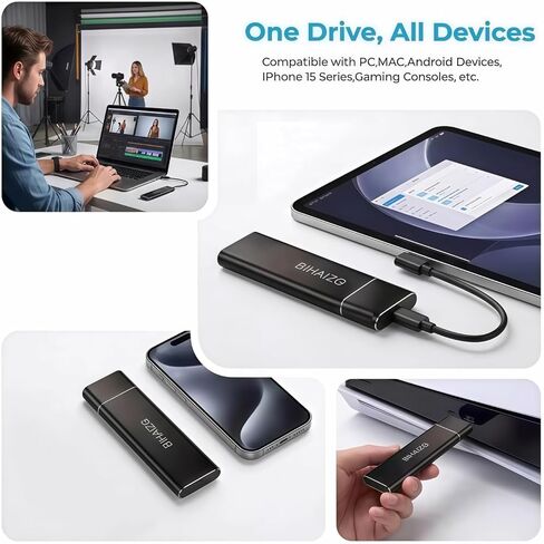 محرك أقراص صلبة خارجي محمول بسعة 256 جيجابايت SSD من النوع c USB 3.1، محرك أقراص USB يصل إلى 500 ميجابايت/ثانية لأجهزة Mac iPhone، الكمبيوتر الشخصي، Android، الكمبيوتر المحمول، الهاتف الذكي، رحلات العمل والاجتماعات تخزين SSD in Kuwait