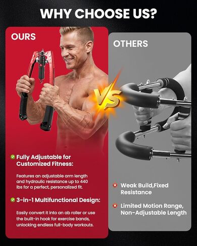 SAKER Twister Arm Trainer, Adjustable Hydraulic Home Gym Equipment for Strength Training, 22-440Lbs Chest Expander with Ab Roller Wheel, Workout Equipment for Men & Women, Arms Chest Core in Saudi Arabia